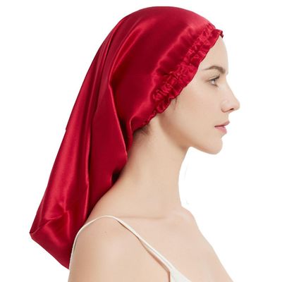 100% Mulberry Silk Night Cap for langt hår, lang silke panser sleep cap (winered)