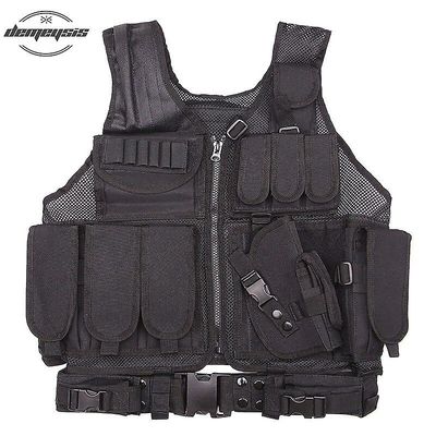Politi Taktisk Airsoft Vest Udendørs Camouflage Militær Body Armor Jagt Molle Vest med Gun Hylster SORT