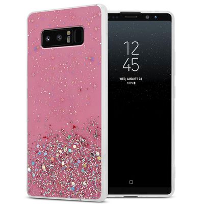 Cadorabo Samsung Galaxy NOTE 8 Hülle Handy Cover TPU-kotelo - läpinäkyvä glitterillä