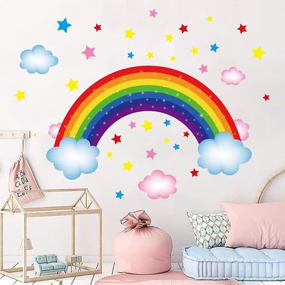 Baicccf Store fargerike regnbue vegg klistremerker skyer stjerner vegg dekal for jenters rom barn baby barnehage soverom lekerom stue klasserom veg...