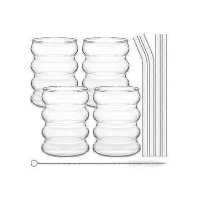 4 lasin pakkaus Söpö Ripple Retro -vesilasi olkiuurteisella lasitavaralla Keittiön kahvimehusetti