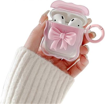 LINCMAN Yhteensopiva AirPods-kotelon kanssa Pehmeä kirkas TPU söpöllä 3D-värisellä rusettisuunnittelulla Iskunkestävä avaimenperän suojus tytöille ...