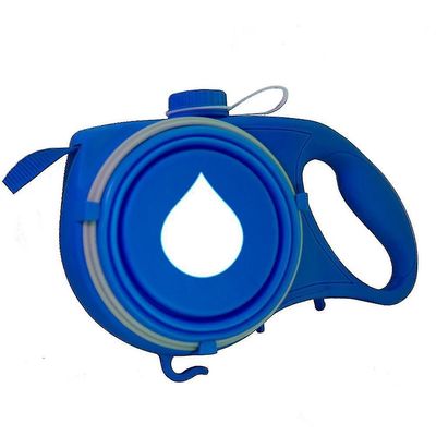 (blå)multifunktion Pet Hund Snor med indbygget VandFlaske Bowl Waste Bag Dispenser