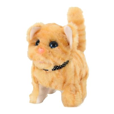 Unbrand Muhkeat elektroniset kissat liikkuvat Meow Walking Lifelike Interaktiivinen lemmikki täytetty kissanpentu Keltainen