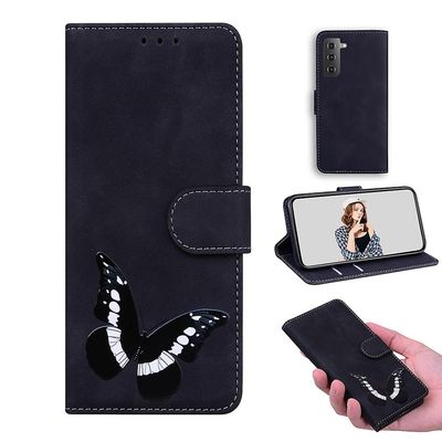 Etui til Samsung Galaxy S21 Plus Butterfly Cover Premium Læder Magnetisk- Pink Sort