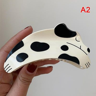 Unbrand Dejlig farve Rhinestones Hund Dalmatisk dyrehårklemmer Hovedbeklædning Hårnål Sort hvid A2