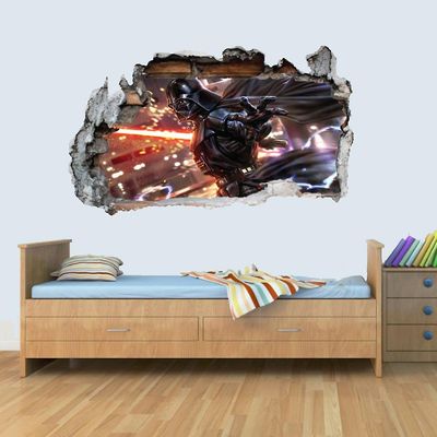 giZmoZ n gadgetZ Soverom Vinyl Vegg Knust 3D Kunst klistremerker av Illustrert Darth Vader Plakat Large 48x80