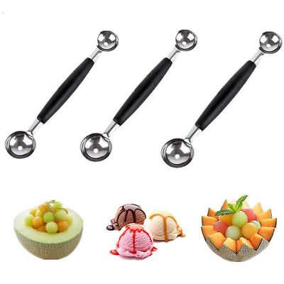 Dewenwils Dww-Noir ,Pack de trois , Cuillre pomme parisienne double - Cuillre melon en inox