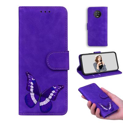 Etui til Infinix Note 7 Butterfly Cover Premium Læder Magnetisk- Pink Lilla
