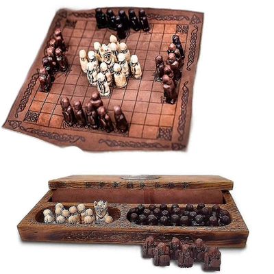 Hnefatafl-lautapeli, viikinkishakkisetti, puinen shakkisetti, aikuisten/lasten matkasetti puulaatikolla
