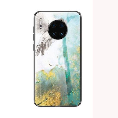 AIR Stødsikkert etui i hærdet glas i marmor til Huawei Mate 20 Pro - hvid, grøn, gul