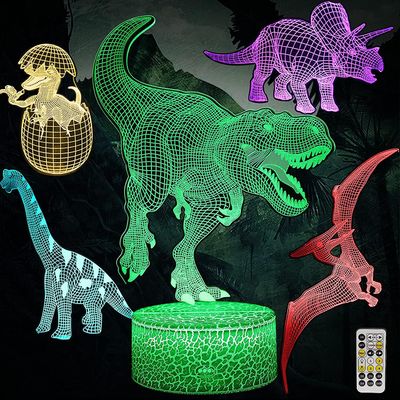 Liangnv 5 kuviota Dinosaurus Night Light, 3d illuusiolamppu 7 värinvaihdolla ja kaukosäätimellä ja älykkäällä kosketuksella, dinosauruslelulahja sy...