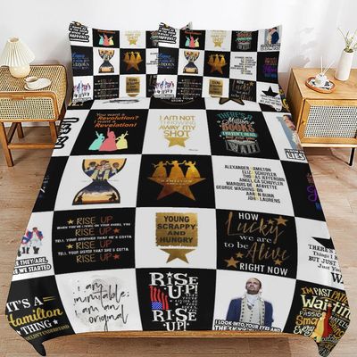 Hamilton Musiikillinen sängyn pussilakana mikrokuituiset vuodevaatteet 3D-tulostetut kevyet 3-osaiset peittosetit, 1 pussilakana ja 2 tyynytyynyä l...