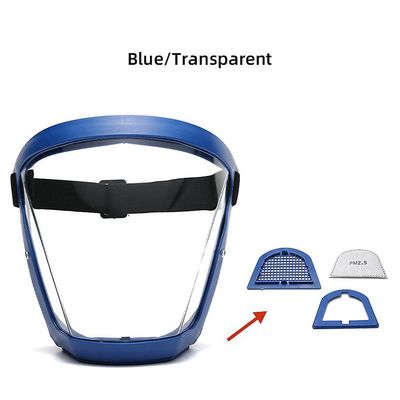 Fuld ansigtsmaske Cykling Sports Sikkerhed Beskyttende Transparent Shield (Blå ramme gennemsigtig ark)
