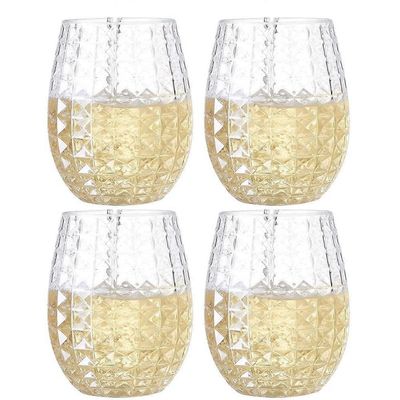 12 unssin muovinen varreton viinilasi, viinilasisarja 4 kpl, uudelleenkäytettävät särkymättömät juomalasit juhliin, sisällä ja ulkona