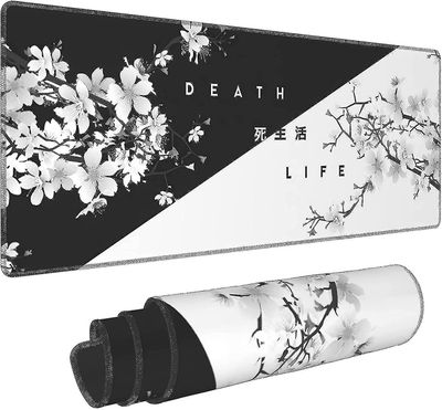 Musta valkoinen kirsikankukka hiirimatto Pad Sakura Death Life Extended Desk Mat 80x30 cm luistamaton kumipohja ommeltu reuna Suuri Xl Playmat -yht...