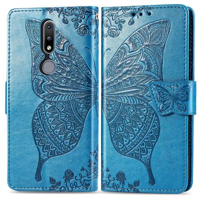 Gangxun Kompatibel med Nokia 2.4 Case Flip Cover Emboss Butterfly Soft Tpu Stødsikker Shell Slim - Blå