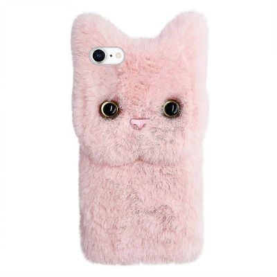Pehmoinen kissan puhelimen kansi Pörröinen puhelimen suojakotelo, joka on yhteensopiva iPhone 7/8 / SE NRZ:n kanssa Vaaleanpunainen Apple iPhone 7 ...