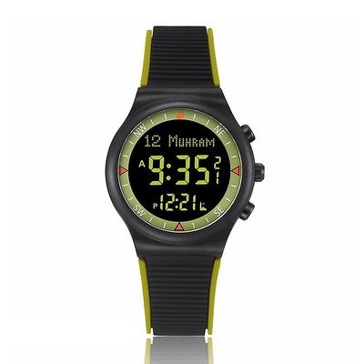 Muslimske Azan Watch for bøn med Qibla Compass Adhan Alarm Hijri Islamic Al Harameen Fajr Time armbåndsur Flere sprog Green Black