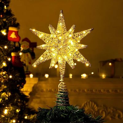 60 LED-valoa Metallinen tähtipäällinen joulukuusen paristokäyttöiselle Moravian Star 3D Star Treetop Ch