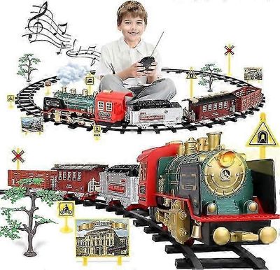 Jouluinen sähköjunasetti höyryllä, äänellä ja valolla, kauko-ohjattava junalelut höyryveturin moottorilla