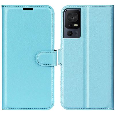 For Tcl 40 Se Litchi Texture Pu Leather Wallet Function Telefon Shell Cover Telefon Stand Case Blå