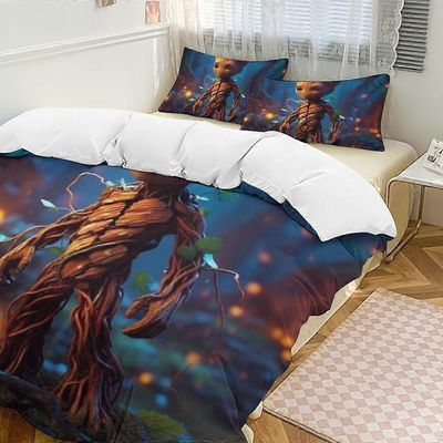 c509 I Am Groot vuodevaatteet lohdutussarjat, 3-osainen vuodevaatteet Pehmeä lämmin sänkysetti, jossa 1 pussilakana ja 2 tyynyliinaa makuuhuoneesee...