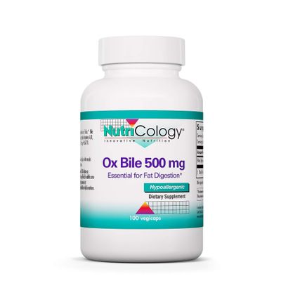 Nutricology ox bile 500 mg - rasvan ruoansulatus, maksa, metabolinen, gi-tuki - 100 vegicaps