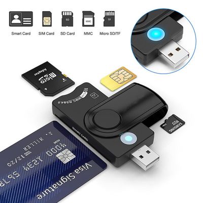 Bærbar 360 graders rotasjon multifunksjonell USB smartkortleser for Windows (32/64 bit) xp Vista / 7/8/10, mac OS