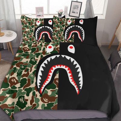 BAPE Shark -sängyn pussilakana mikrokuituliinavaatteet 3D-tulostetut kevyet 3-osaiset peittosetit, 1 pussilakana ja 2 tyynytyynyä lapsille Pojat Ty...