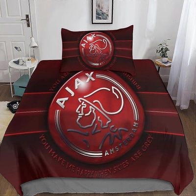Kerota Ajax logo pussilakana, D-painatus, jalkapallourheilu vuodevaatteet pussilakana vetoketjusulkimella ja tyynyliinat yhden hengen King220x240cm