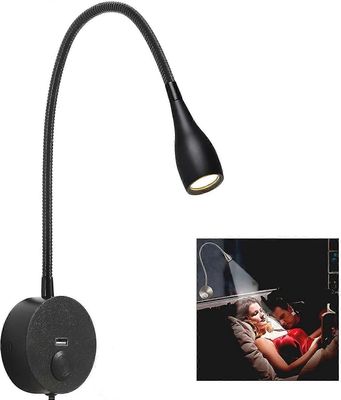 Himmennettävä yöpöydän lukuvalo, minimalistinen led-sängynlukulamppu Pääty Seinälevyn pintakiinnitys USB-laturilla (matta musta)