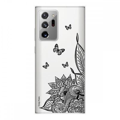 Crazy Kase Hull Til Samsung Galaxy Note20 Ultra i silikone fleksibel 1 mm, Mandala Blomst og sort sommerfugl