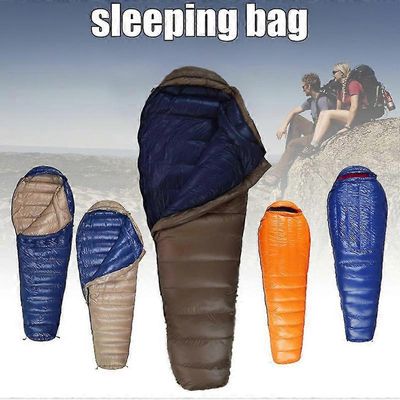 Ultrakevyt hanhenuntuva muumion makuupussi 4-vuodenajan vedenpitävä aikuisten makuusäkki vuorikiipeilyretkeilyyn, 50x210cm Laivastonsininen ja Khak...