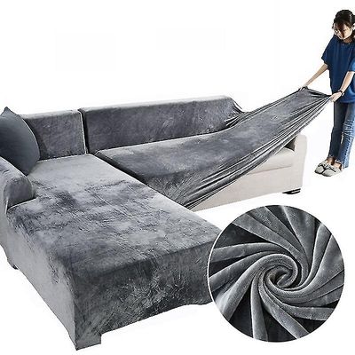 Hjem Fløyel Plysj L-formet sofa Fløyelstrekk For stue Elastisk sofa Slipcover sjeselong hjørne strekk Sofatrekk 3-seters 185-230cm