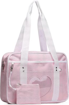 HEYONE Ita laukku Sydän Japanilainen koululaukku Kawaii Suuri olkapää Anime Kukkaro Vaaleanpunainen