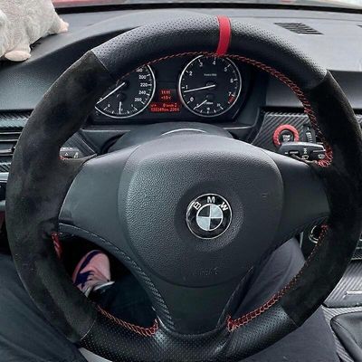 Räätälöity auton ohjauspyörän kansi liukumaton BMW E90 E91 E92 E93 E87 E81 E82 E88 X1 E84 325i 330i 335i 120i 130i 120d ajoneuvon ohjauspyörän pouk...