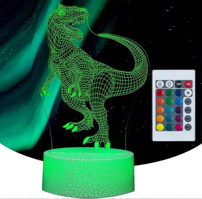 Yövalo lapsille dinosaurus lelut 3D dinosaurus Tyrannosaurus illuusio lamppu kosketuskaukosäätimellä T Rex lelut yövalo 16 väriä vaihtava dinosaurus