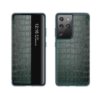 Krokotiilikuvio ikkunanäkymä nahkakotelo yhteensopiva Samsung Galaxy S23 Utra Luxury Pu nahkainen läppäkansi Vihreä