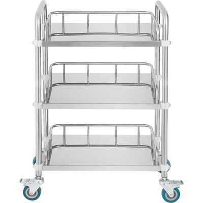 Succebuy Laboratoriovaunu, 3-hyllyinen ruostumattomasta teräksestä valmistettu valssauskärry, laboratoriopalvelukärry kääntöpyörillä, hammaskärry