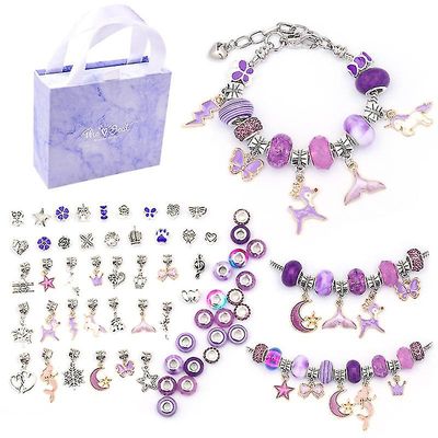 Charm Rannekoru Valmistus Kit Diy Käsityö korut Lahjasetti Lapsille Tyttöjen Teinit Violetti
