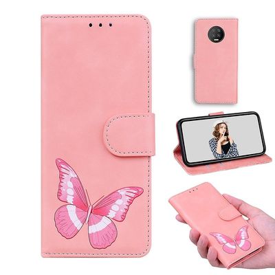 Etui til Infinix Note 7 Butterfly Cover Premium Læder Magnetisk- Pink