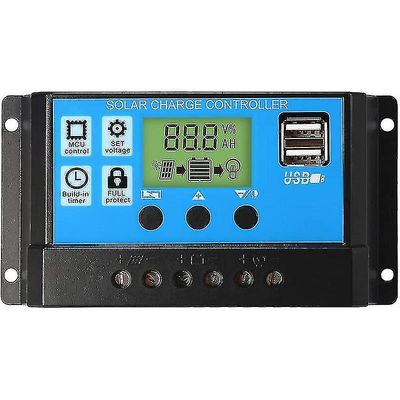 Pwm Aurinkopaneelin latausohjain, 12v/24v, 30a, Lcd-näyttö, Dual Usb Port