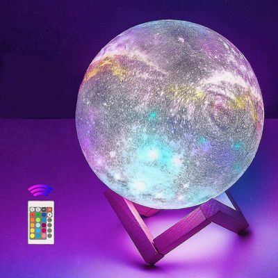 3d månelampe, 16 farger LED lys månen romlampe 15cm diameter, usb oppladbar med fjernkontroll