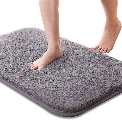 Linkrunning Bademåtte, skridsikker, absorberende badeværelsesmåtte, hudvenlig blød bademåtte, vaskbare bademåtter, 50x80 cm, grå