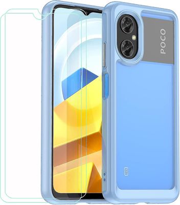 Hiilikuitukansi Poco M5 4g + 2 tablettia HD karkaistu lasi, kuori tpu-puskurin suojaava takakotelo - naarmuuntumista estävä näytönsuoja Poco M5 4g:...