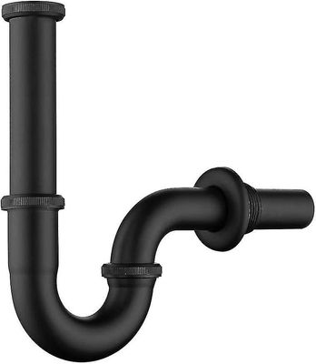 Pesualtaan tyhjennys matta musta, universaali messinkiviemäri, jossa on erittäin pitkä jatkoputki ja seinälle asennettava, 1 1/4 x 32 mm U design p...