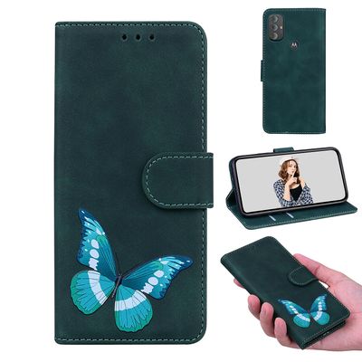 Etui til Motorola Moto G Power 2022 Butterfly Cover Premium Læder Magnetisk- Pink Grøn