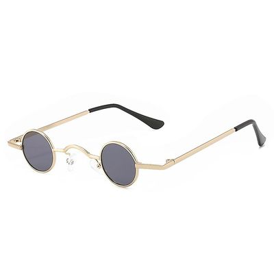 Liltop Vintage Metal Mini Runde Indrammede Solbriller Hip Hop Sjove Solbriller Tilbehør Guld grå