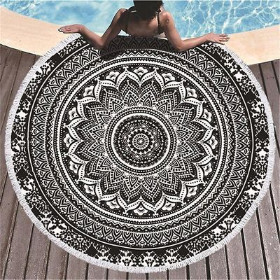 Sofirn Rundt badehåndklæde, bøhmisk stil, Mandala, geometrisk pompano, strandmåtte, tæppe, bruser, 150 cm Stil 2